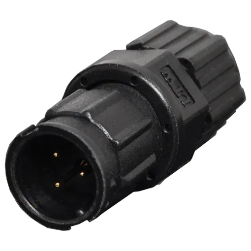 Waterproof IP67 rated 3 Pin male line connector for installations outdoors or in areas prone to moisture build up. 5A rated.