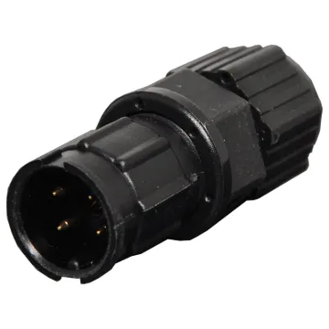 Waterproof IP67 rated 4 Pin male line connector for installations outdoors or in areas prone to moisture build up. 5A rated.