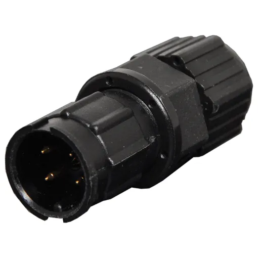 Waterproof IP67 rated 4 Pin male line connector for installations outdoors or in areas prone to moisture build up. 5A rated.