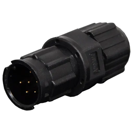 Waterproof IP67 rated 6 Pin male line connector for installations outdoors or in areas prone to moisture build up. 5A rated.
