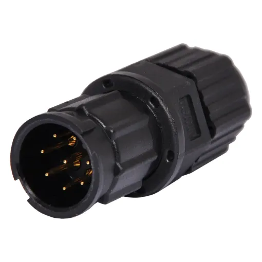 Waterproof IP67 rated 8 Pin male line connector for installations outdoors or in areas prone to moisture build up. 5A rated.
