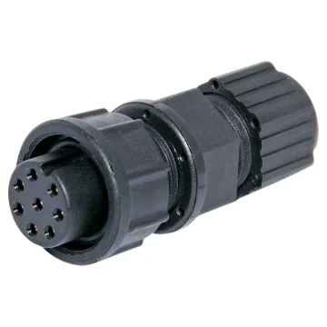 Waterproof IP67 rated 8 Pin Female Line connector for installations outdoors or in areas prone to moisture build up. Lock Type mating ring. 5A rated.