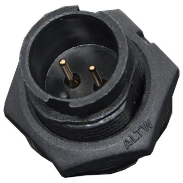 Waterproof IP67 rated 2 Pin Male Chassis Mount PCB Connector. Lock type mounting ring.