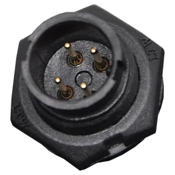 Waterproof IP67 rated 4 Pin Male Chassis Mount PCB Connector. Lock type mounting ring.