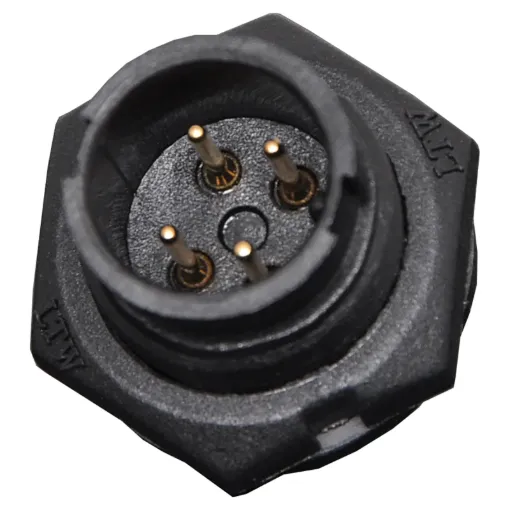 Waterproof IP67 rated 4 Pin Male Chassis Mount PCB Connector. Lock type mounting ring.