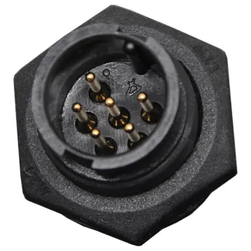 Waterproof IP67 rated 6 Pin Male Chassis Mount PCB Connector. Lock type mounting ring.