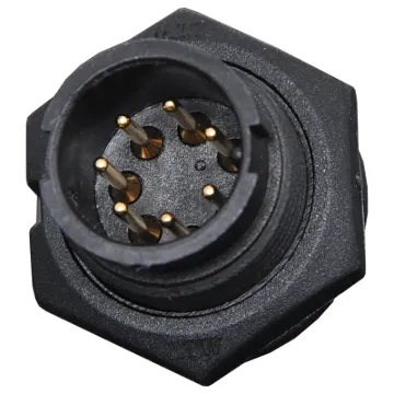 Waterproof IP67 rated 7 Pin Male Chassis Mount PCB Connector. Lock type mounting ring.