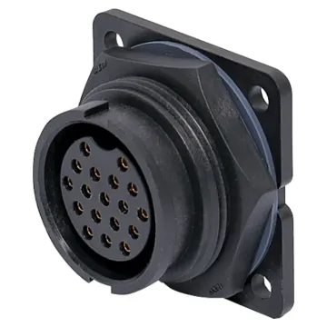 Waterproof IP67 rated 18 Pin male chassis connector for installations outdoors or in areas prone to moisture build up. 5A rated.