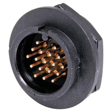 Waterproof IP67 rated 18 Pin male chassis connector for installations outdoors or in areas prone to moisture build up. 5A rated.