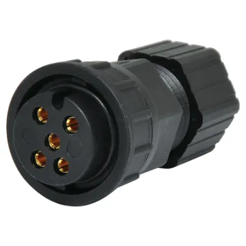 Waterproof IP66 rated 7 Pin female line connector for installations outdoors or in areas prone to moisture build up. 20A rated.
P 9607 7 pin pictured.