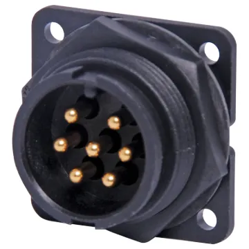 Waterproof IP66 rated 7 Pin male chassis connector for installations outdoors or in areas prone to moisture build up. 20A rated.
