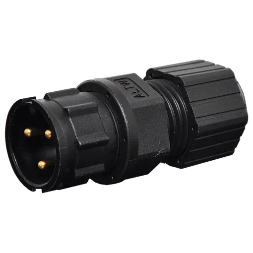 IP66 rated waterproof connectors for installations outdoors
or in areas prone to moisture build up. Screw
cap available to suit socket for when line plug is not
connected. 20A rated. LTW "D" series.