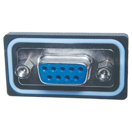 IP66 rated, panel mount, solder connection, DE9 female connector. Suits data or low voltage/current applications.