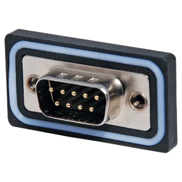 IP66 rated, panel mount, PCB, DE9 male connector. Suits data or low voltage/current applications.