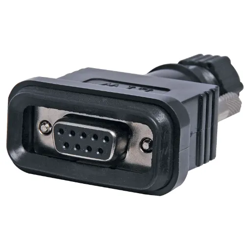 IP67 Rated Dust/Waterproof DE9 Female Line Connector. Will mate with standard DE-9 Male connectors.
