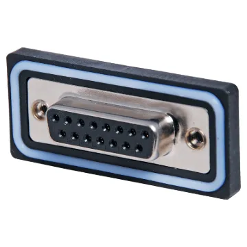 IP67 rated waterproof DA15 female chassis mount connector. Solder cup cable connection. Will mate with generic male DA15 connectors.