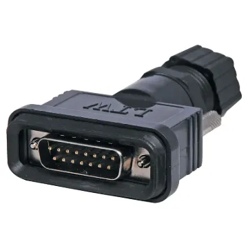 IP67 rated waterproof DA15 Male line connector. Will mate with generic Female DA15 connectors.
Contact Pins:  Copper alloy
Contact carrier  PBT, UL Recognised
Contact surface:  Gold plated
Temperature range:  -20 deg.C -60&ordmC