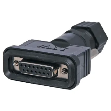 IP67 rated waterproof DA15 Female line connector. Will mate with generic Male DA15 connectors.