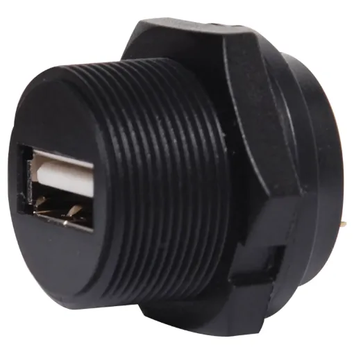 IP68 Rated waterproof USB type A panel mount connector with PCB pins.