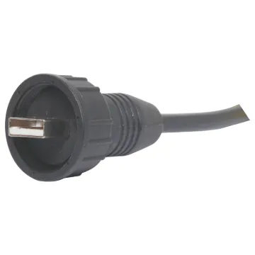 IP67 rated Waterproof USB type A Line connector with intergrated 3 metre cable. Screw connection to P9719 panel connectors.
