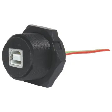 IP68 Rated waterproof USB type B panel mount connector. Internal connections by attached cable.