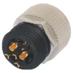 Male and female line connectors include metal screw on collars, with heavy duty plastic cable entries. Chassis connectors feature metal outer construction with plastic insert. Ideal for heavy duty industrial & marine applications. 5A rated. LTW M12 series