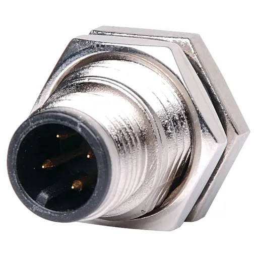 Male and female line connectors include metal screw on collars, with heavy duty plastic cable entries. Chassis connectors feature metal outer construction with plastic insert. Ideal for heavy duty industrial & marine applications. 4A rated. LTW M12 series