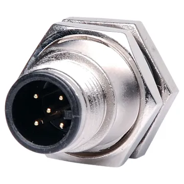 Male and female line connectors include metal screw on collars, with heavy duty plastic cable entries. Chassis connectors feature metal outer construction with plastic insert. Ideal for heavy duty industrial & marine applications. 4A rated. LTW M12 series