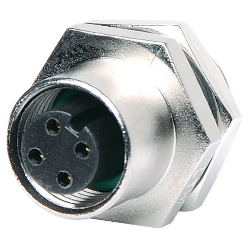 Male and female line connectors include metal screw on collars, with heavy duty plastic cable entries. Chassis connectors feature metal outer construction with plastic insert. Ideal for heavy duty industrial & marine applications. 4A rated. LTW M12 series