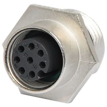 Male and female line connectors include metal screw on collars, with heavy duty plastic cable entries. Chassis connectors feature metal outer construction with plastic insert. Ideal for heavy duty industrial & marine applications. LTW M12 series. 8 pin chassis female connector