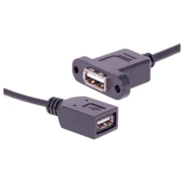 USB type A socket to USB type A socket lead, 160mm. Fitted with screw mount recesses for attaching to custom AV wallplates.