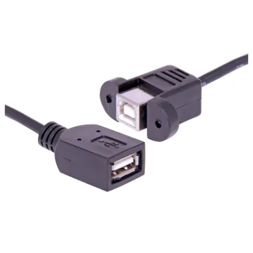 USB type B socket to USB type A socket lead, 160mm. Fitted with screw mount recesses for attaching to custom AV wallplates.