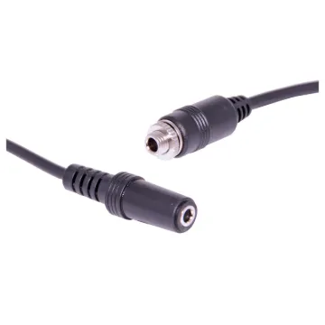 A 3.5mm threaded jack socket for fitment to a custom AV wallplate. Other end is a standard 3.5mm stereo socket.