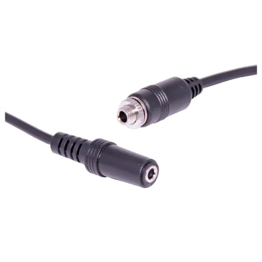 A 3.5mm threaded jack socket for fitment to a custom AV wallplate. Other end is a standard 3.5mm stereo socket.