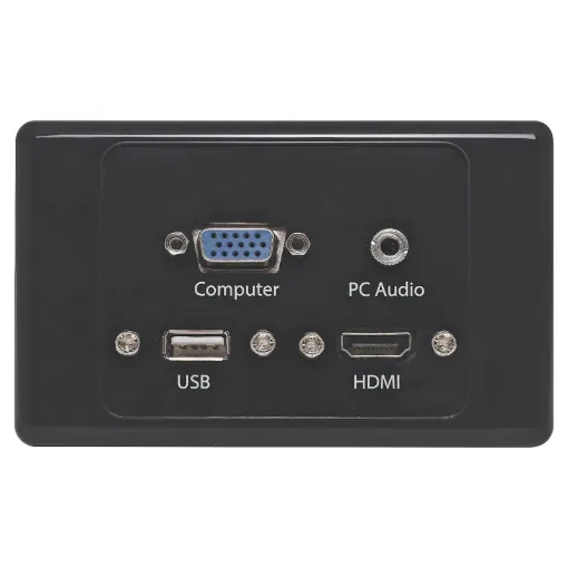 Flylead type HDMI, VGA, USB type A and 3.5mm. Includes flylead connections for easy on-site termination.