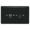 Latest HDMI high speed with Ethernet (1.4) connection. Rear is fitted with 150mm fly leads and HDMI and USB type A socket for easy connection.