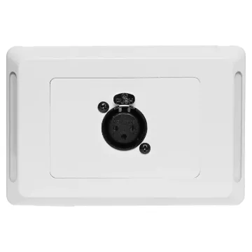 3pin XLR microphone connector mounted horizontally on a Clipsal pro wall plate. &quotOne-Shot&quot version with screw terminal connections for quick and easy connection on site.