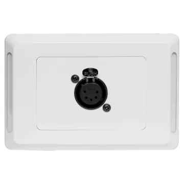 5pin XLR microphone connector mounted horizontally on a Clipsal pro wall plate. &quotOne-Shot&quot version with screw terminal connections for quick and easy connection on site.