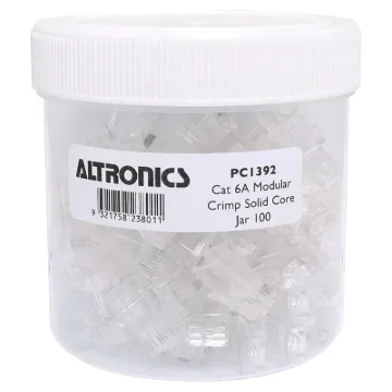 8P8C. Cat6 RJ45 suit round solid core shielded (STP) cable.
Unique through hole design for easy quick termination. Jar of 100pcs.