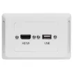 HDMI and USB type A connections fitted to a Clipsal Pro Series wall plate which has been specifically designed for commercial building installations. Rear is fitted with 150mm fly leads with HDMI and USB type A socket for easy connection.