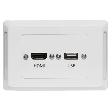 HDMI and USB type A connections fitted to a Clipsal Pro Series wall plate which has been specifically designed for commercial building installations. Rear is fitted with 150mm fly leads with HDMI and USB type A socket for easy connection.