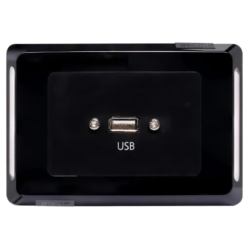 USB type A connections fitted to a Clipsal Pro Series wall plate which has been specifically designed for commercial building installations. Rear is fitted with 150mm fly lead with a USB type A socket for easy connection.
