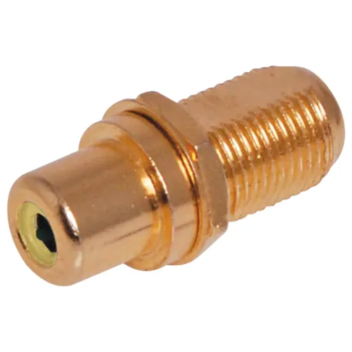 Yellow RCA to F Type panel mount connector. Gold plated connections.
