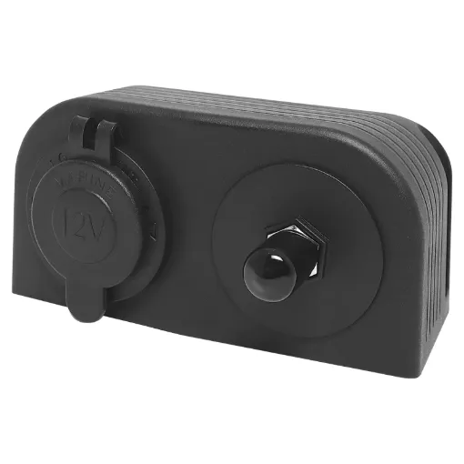 A compact dual car accessory socket and F type aerial connection