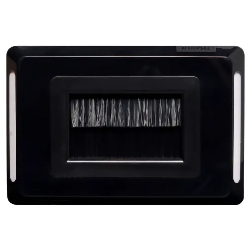 Slim profile for fitting behind cabinets. Brush plate for cable entry through walls etc. Fitted to Clipsal Pro wallplate.