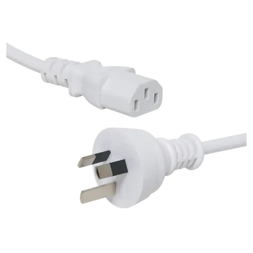 White mains appliance power cable. IEC Female to 3 Pin 2m. Energy authority approved