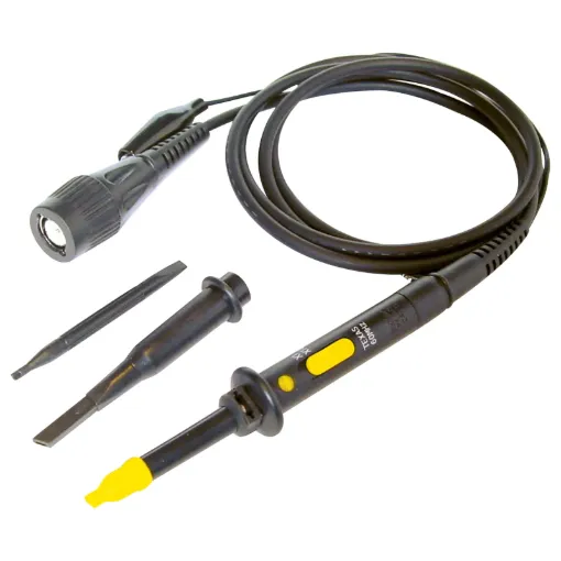 These high quality general purpose oscilloscope probes have x1 and x10 input attenuator and 600V maximum input voltage.
1.5m lead length.