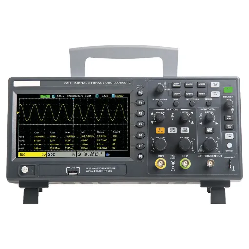 Perfect for those in R&D, product development or service of complex electronic equipment. This compact bench top oscilloscope features 2 channels with real-time sampling modes of 1GSa/s (25GS/s equivalent sampling rate).