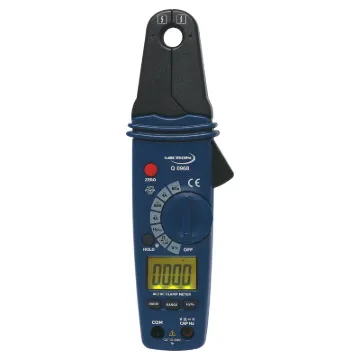 This compact clamp meter provides high resolution current readings up to 80A ac or dc.