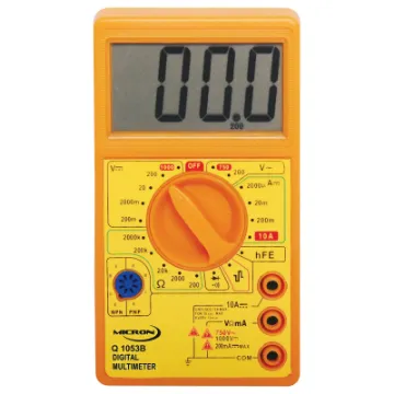This compact, affordable digital multimeter features 19 ranges, square wave output, continuity buzzer, in-built hFE transistor and diode test function.